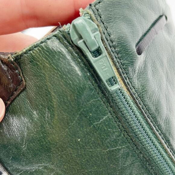 Prada Fall/Winter 1999 Green & Brown Leather Mid-Calf Block Heel Boots IT 37 - Picture 11 of 15
